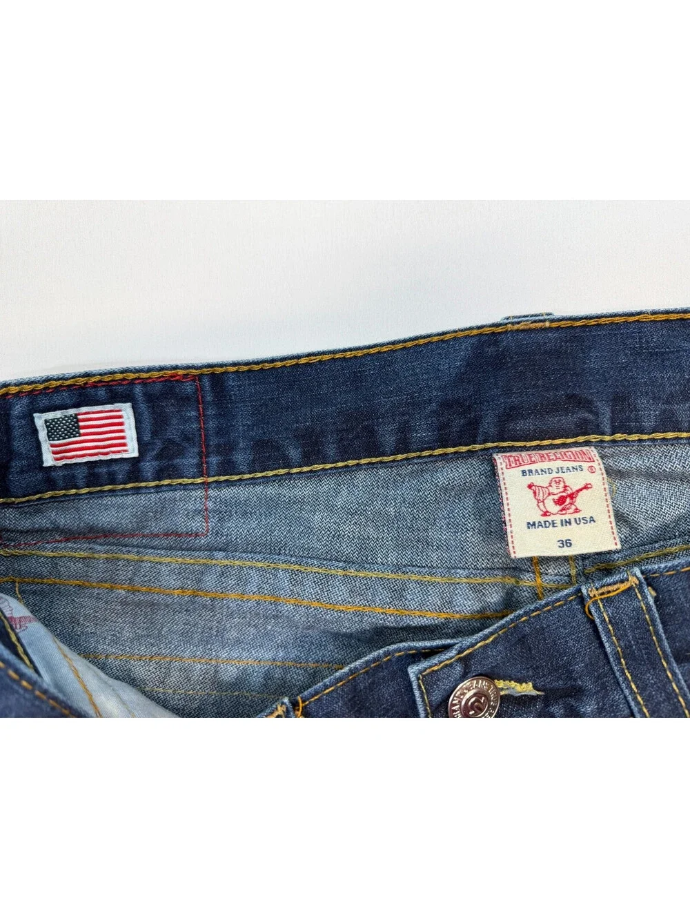 True Religion Men's Jeans Straight Denim Mid Rise 5 Pocket Solid Size 36 Blue